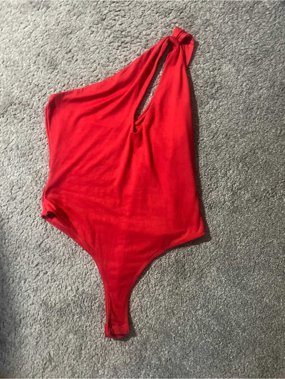 Red One-Shoulder Assymetrical Cut Out Bodysuit